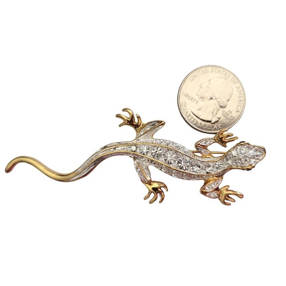 PS Co Gold Tone Clear Rhinestone Lizard Salamander Gecko Brooch, Signed M542 - Picture 3 of 5